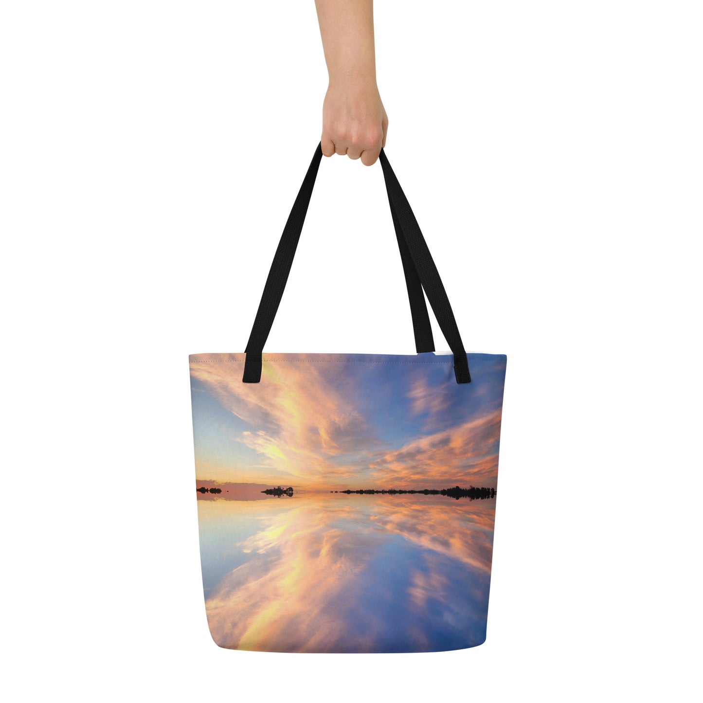 Large Tote Bag - sunset cloud photos All-Over Print design bag with pocket - blue