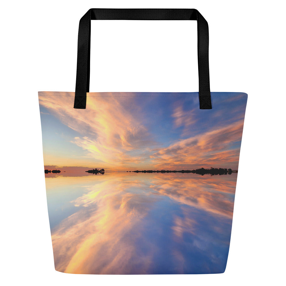 Large Tote Bag - sunset cloud photos All-Over Print design bag with pocket - blue