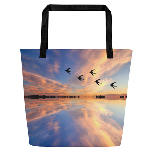 Large Tote Bag - sunset cloud photos All-Over Print design bag with pocket - blue