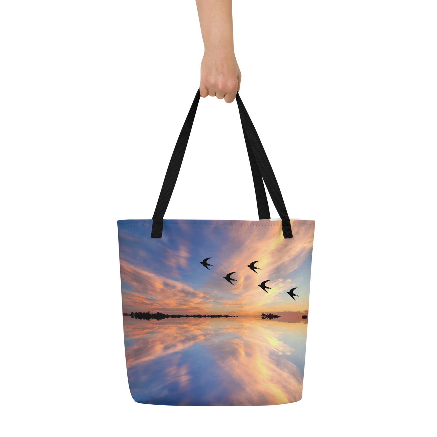 Large Tote Bag - sunset cloud photos All-Over Print design bag with pocket - blue