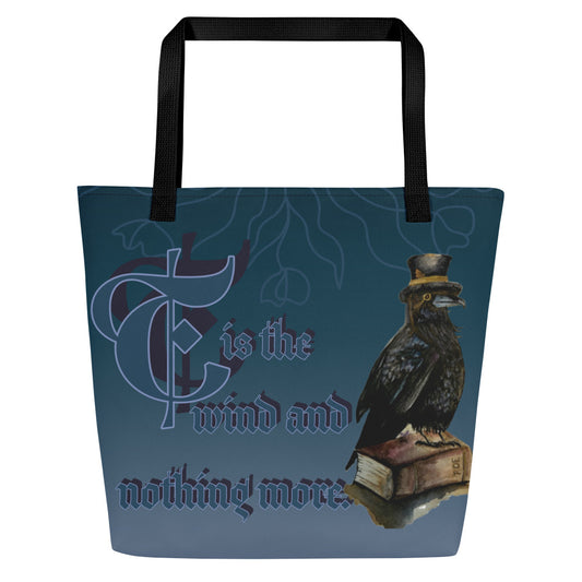 Large Tote Bag - watercolor raven poem shoulder bag - purple