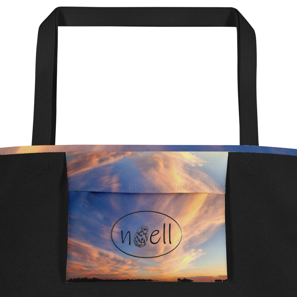 Large Tote Bag - sunset cloud photos All-Over Print design bag with pocket - blue