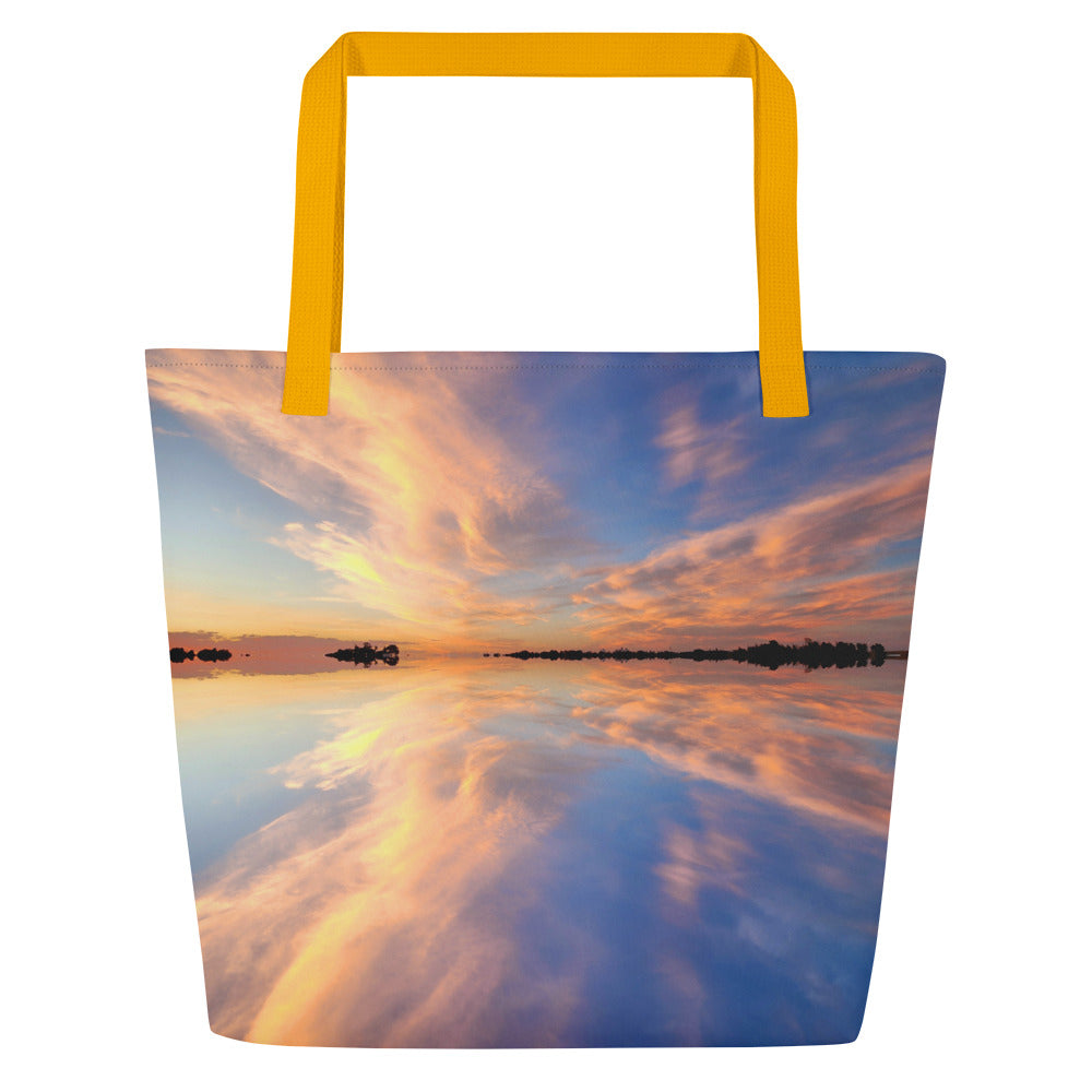 Large Tote Bag - sunset cloud photos All-Over Print design bag with pocket - blue