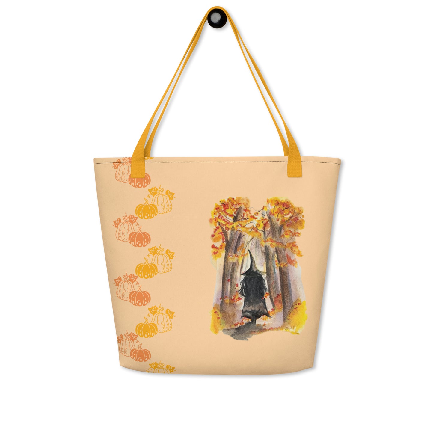 Large Tote Bag - autumn witch watercolor all-over print bag - peach