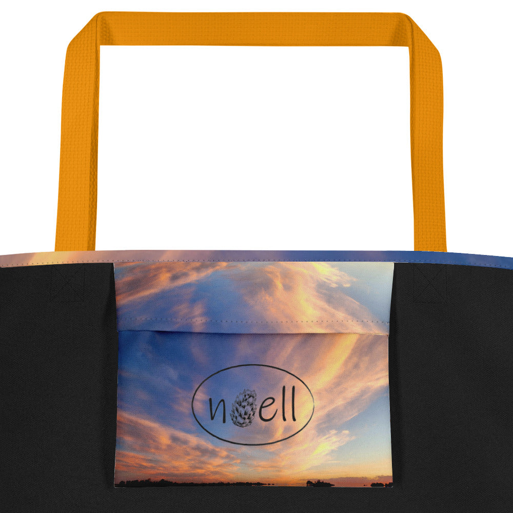 Large Tote Bag - sunset cloud photos All-Over Print design bag with pocket - blue