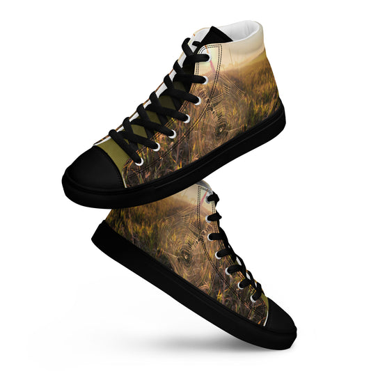 Men’s high top canvas shoes - spider web all over photo design mens shoe - black