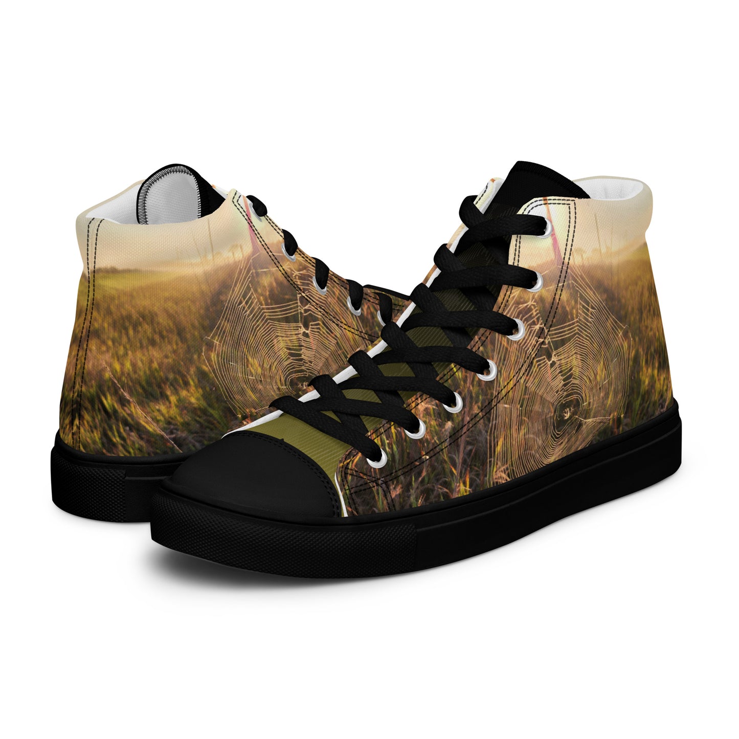 Men’s high top canvas shoes - spider web all over photo design mens shoe - black