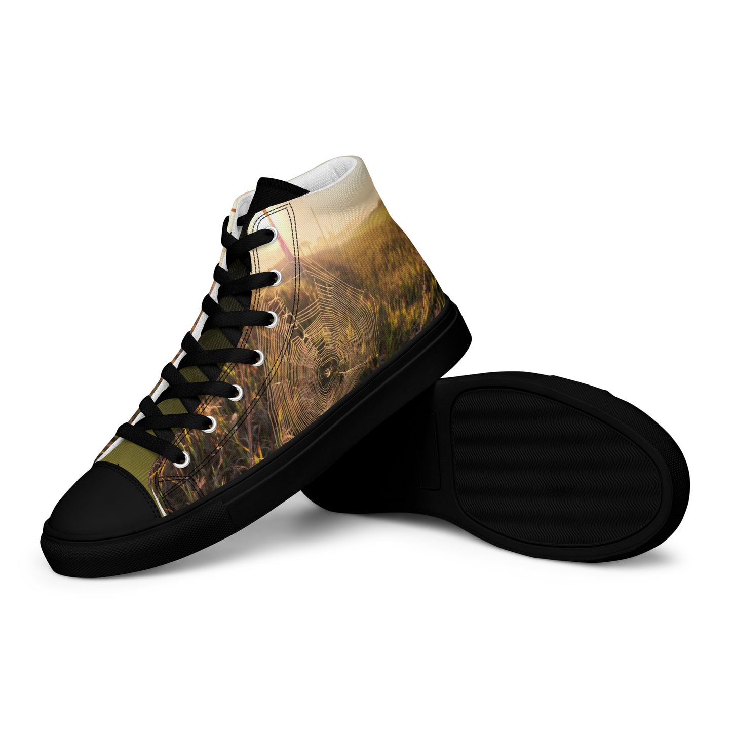 Men’s high top canvas shoes - spider web all over photo design mens shoe - black