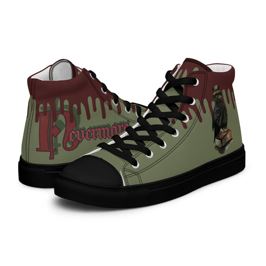 Men’s canvas shoes - spooky watercolor nevermore Raven Designed high tops - green