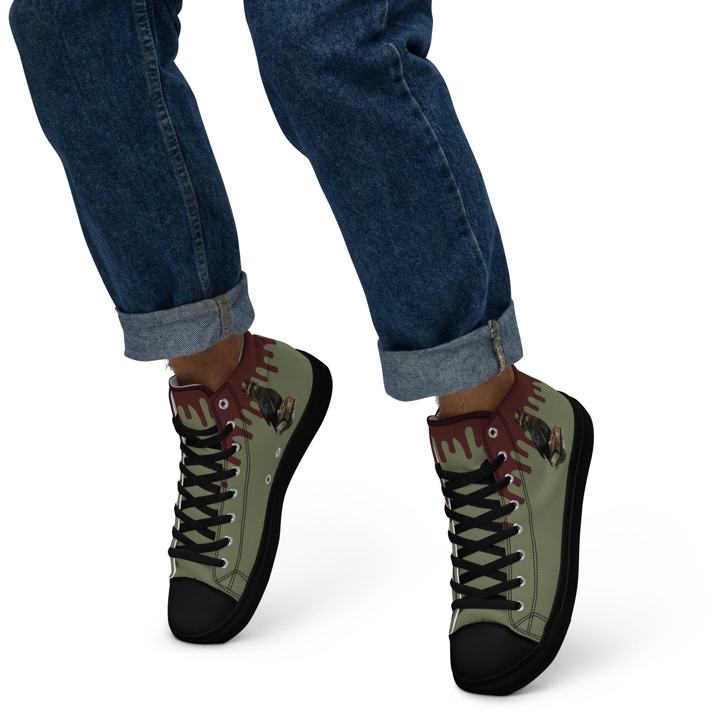 Men’s canvas shoes - spooky watercolor nevermore Raven Designed high tops - green