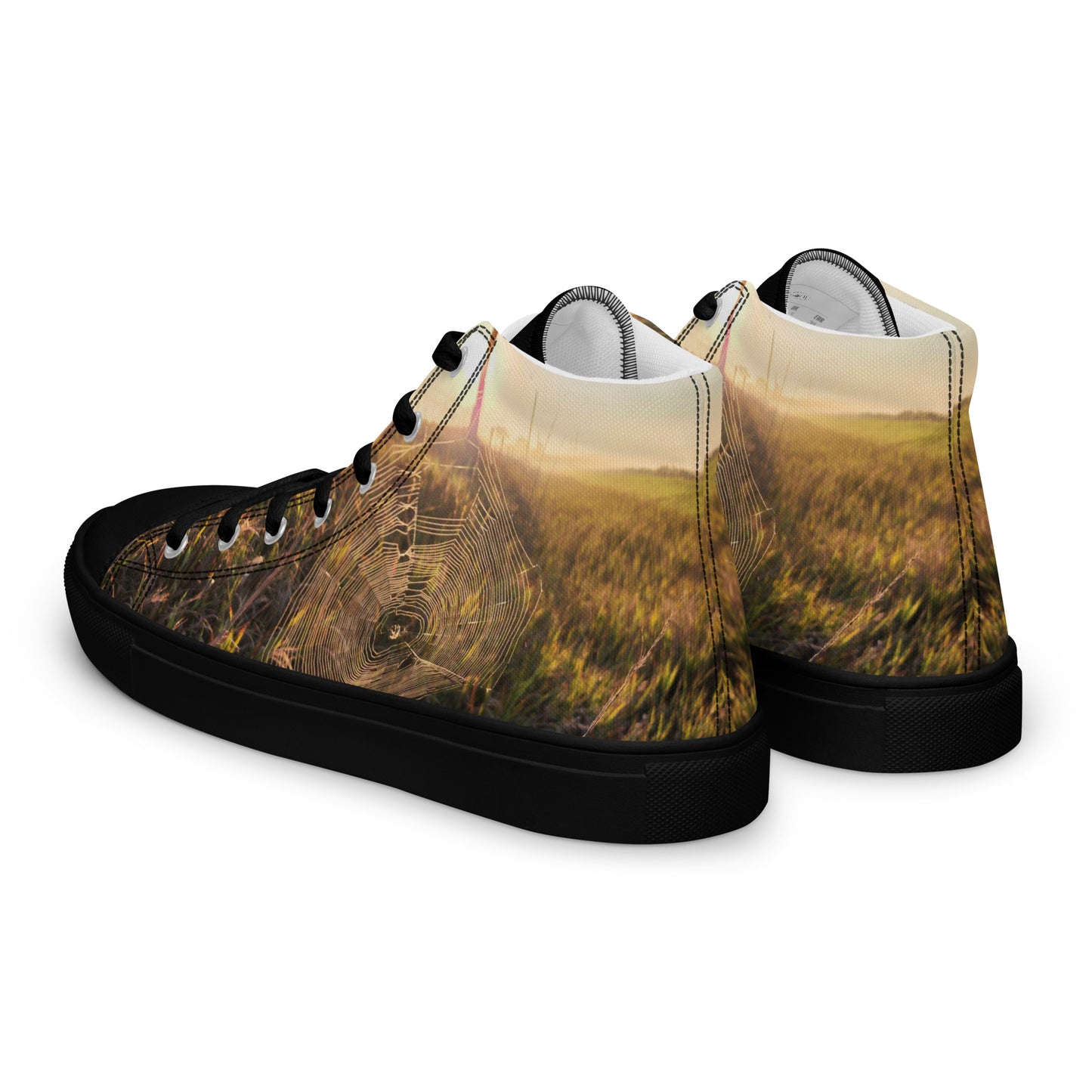 Men’s high top canvas shoes - spider web all over photo design mens shoe - black