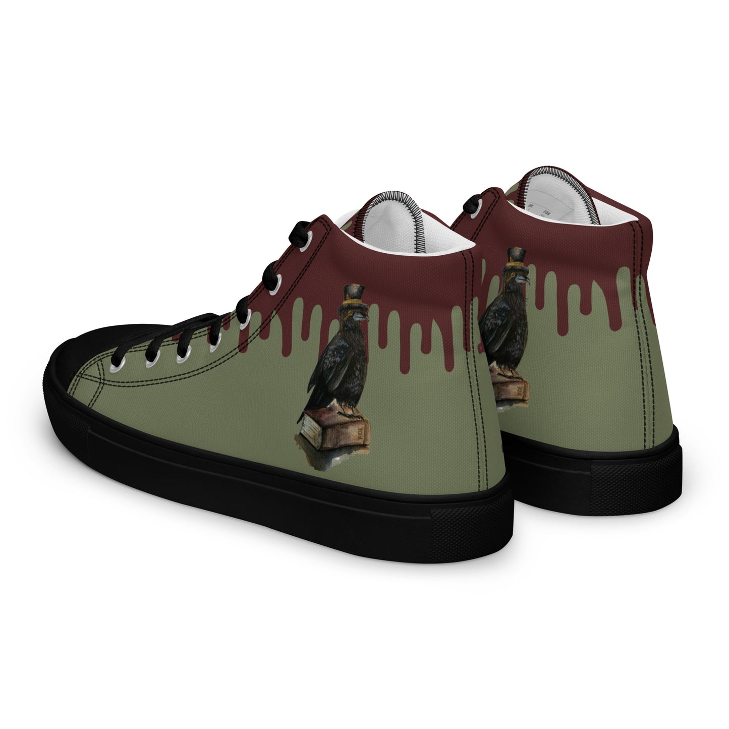 Men’s canvas shoes - spooky watercolor nevermore Raven Designed high tops - green