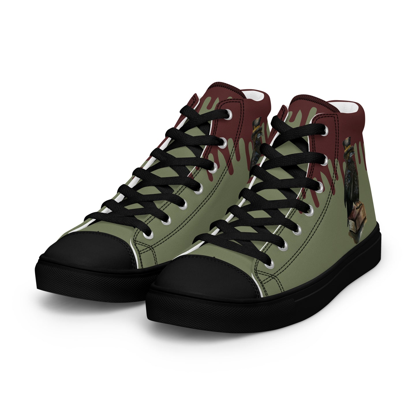 Men’s canvas shoes - spooky watercolor nevermore Raven Designed high tops - green