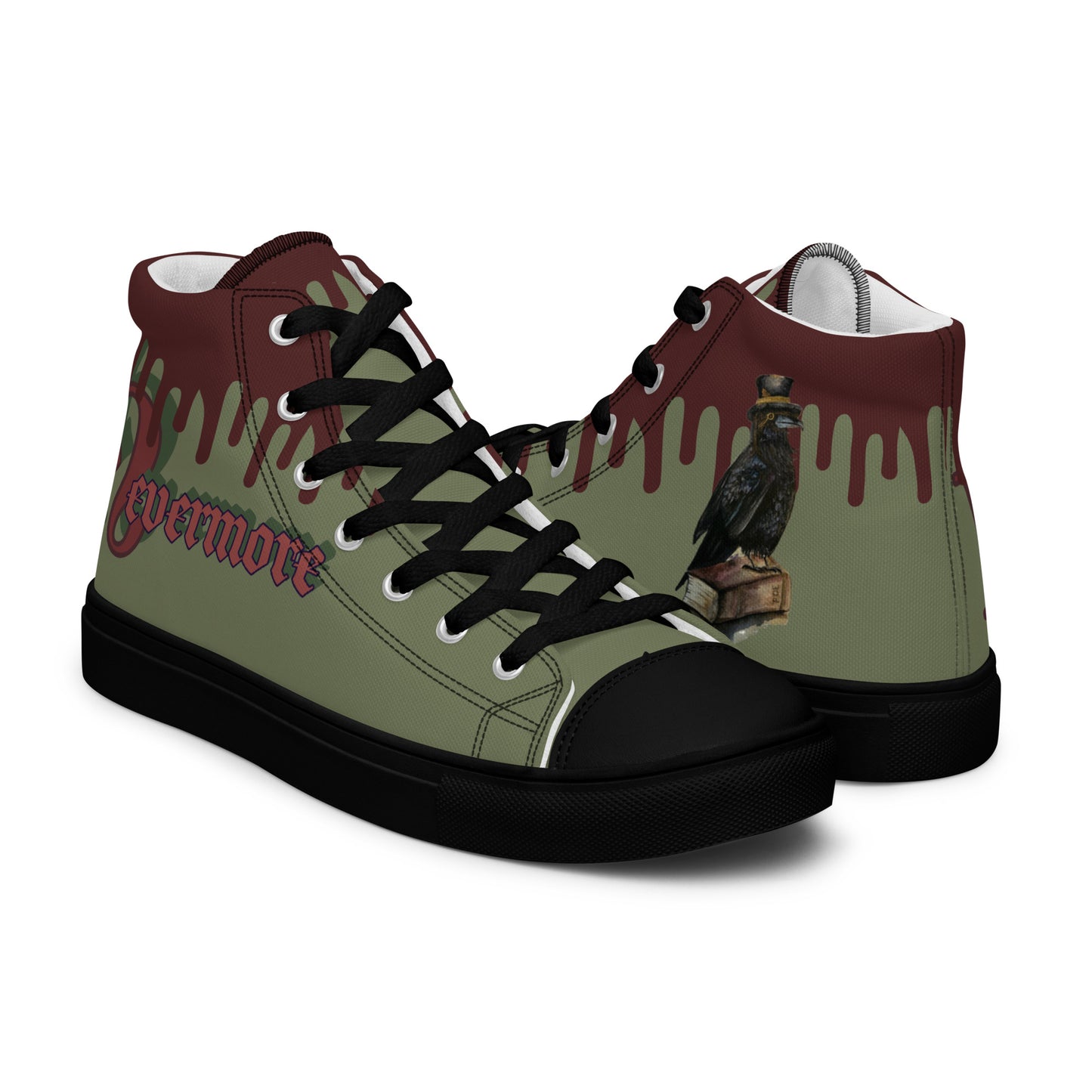 Men’s canvas shoes - spooky watercolor nevermore Raven Designed high tops - green