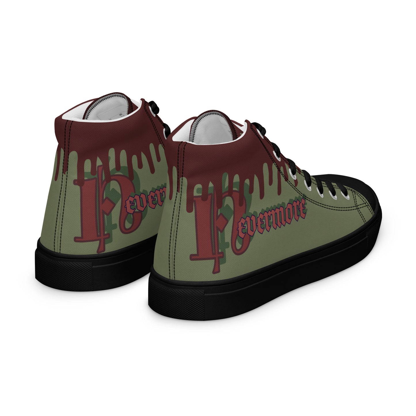 Men’s canvas shoes - spooky watercolor nevermore Raven Designed high tops - green