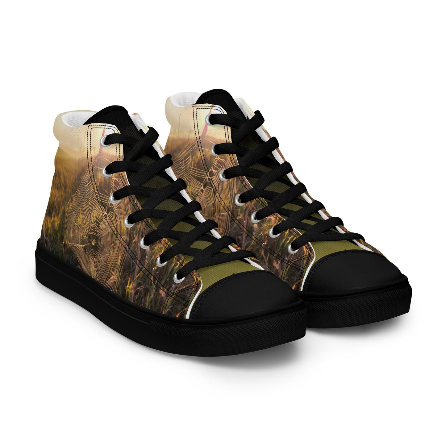 Men’s high top canvas shoes - spider web all over photo design mens shoe - black