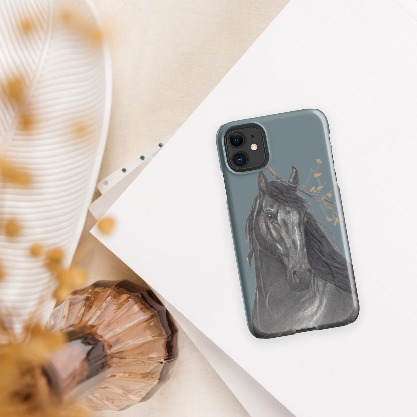 Phone case for iPhone® - Black Horse art snap case for Iphones - slate gray