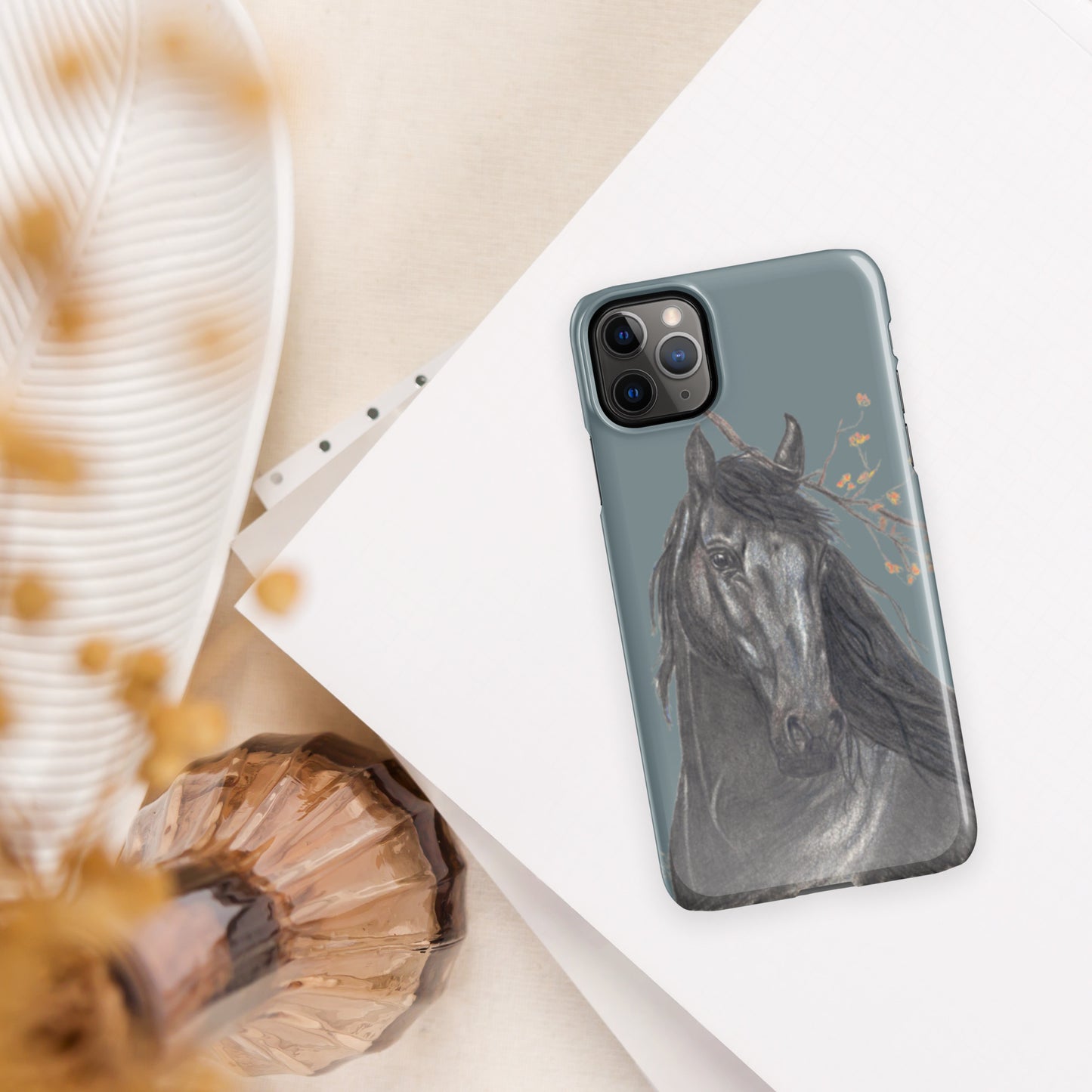 Phone case for iPhone® - Black Horse art snap case for Iphones - slate gray