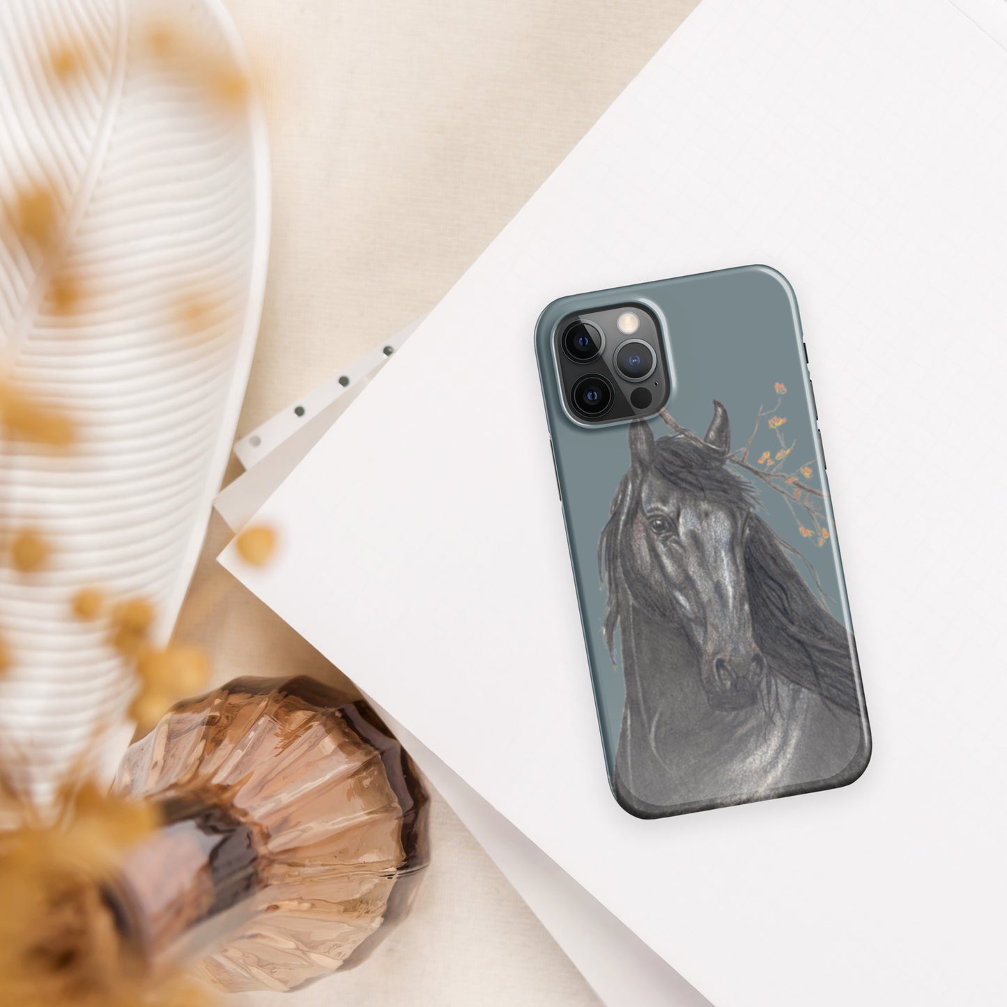 Phone case for iPhone® - Black Horse art snap case for Iphones - slate gray