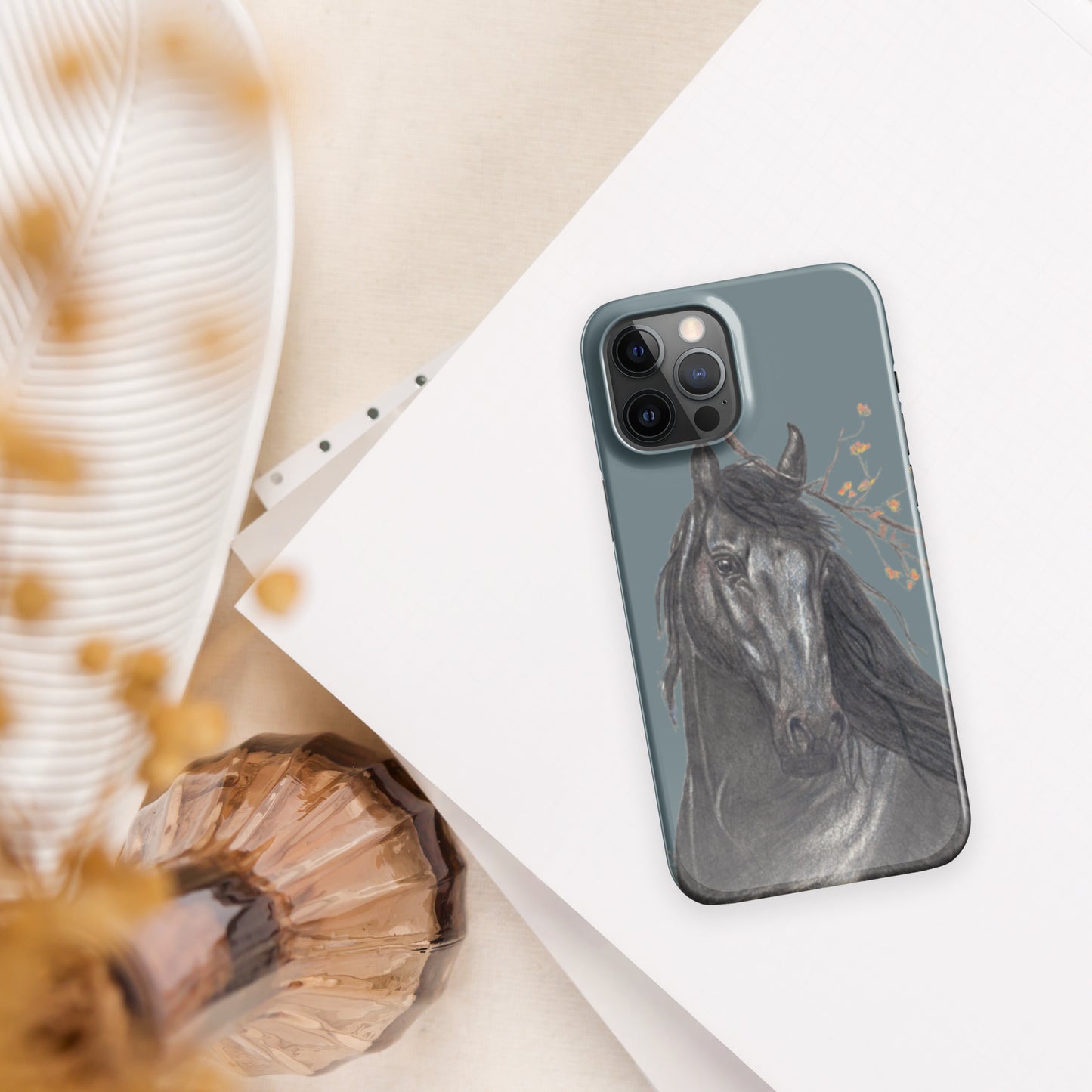 Phone case for iPhone® - Black Horse art snap case for Iphones - slate gray