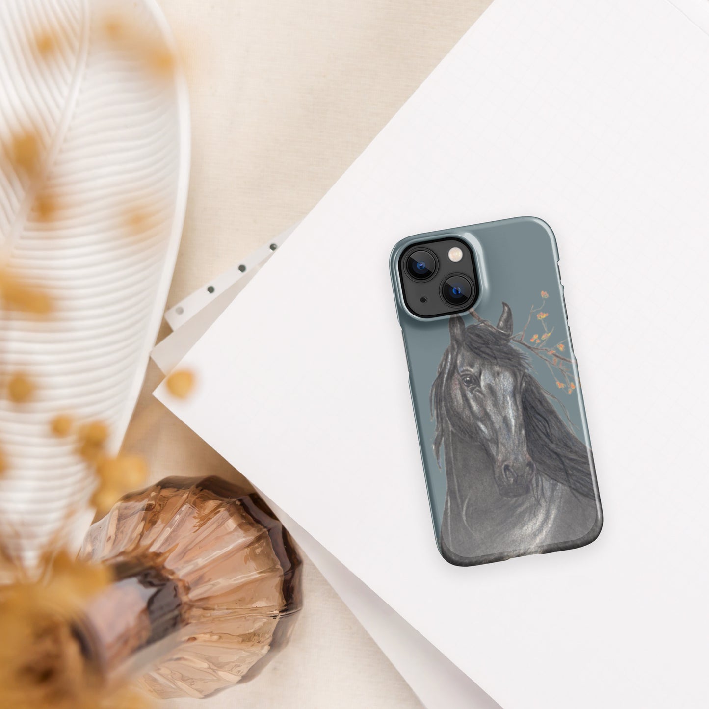 Phone case for iPhone® - Black Horse art snap case for Iphones - slate gray