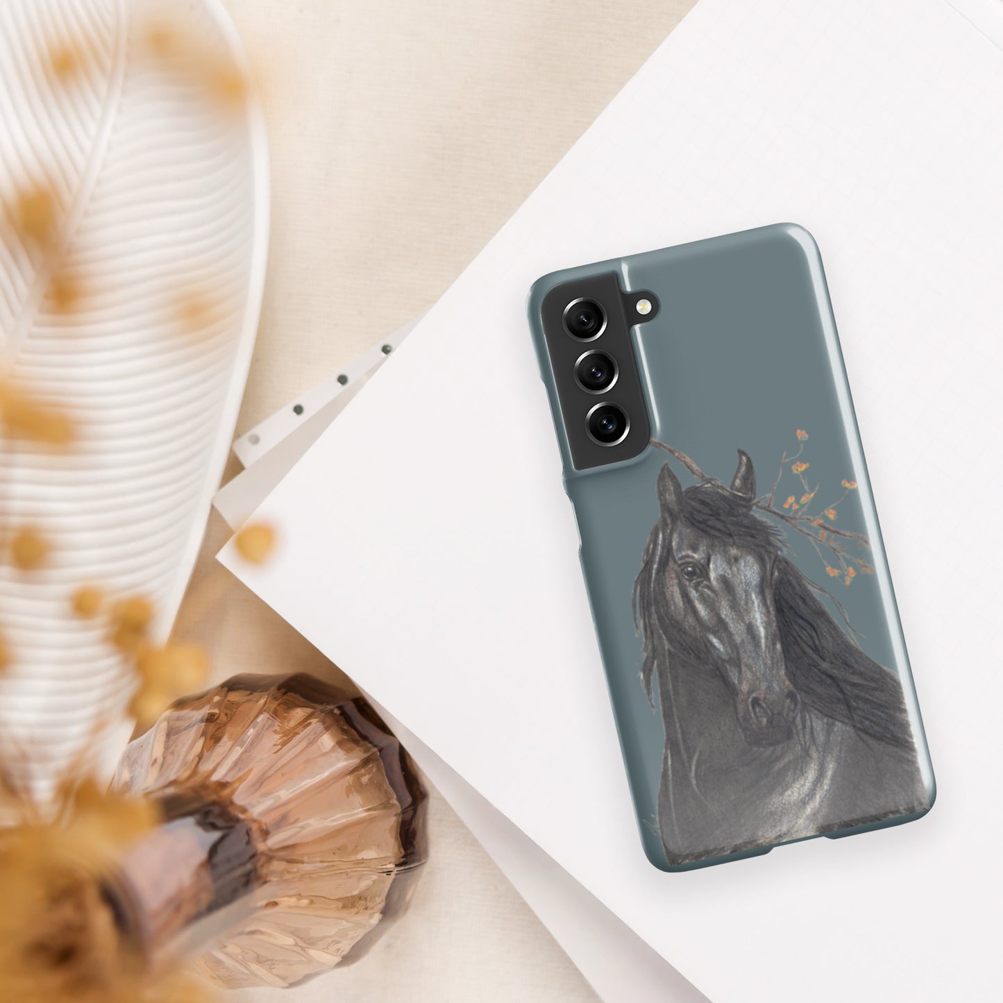 Phone case for Samsung® - Black horse art snap case for samsung phones - slate gray