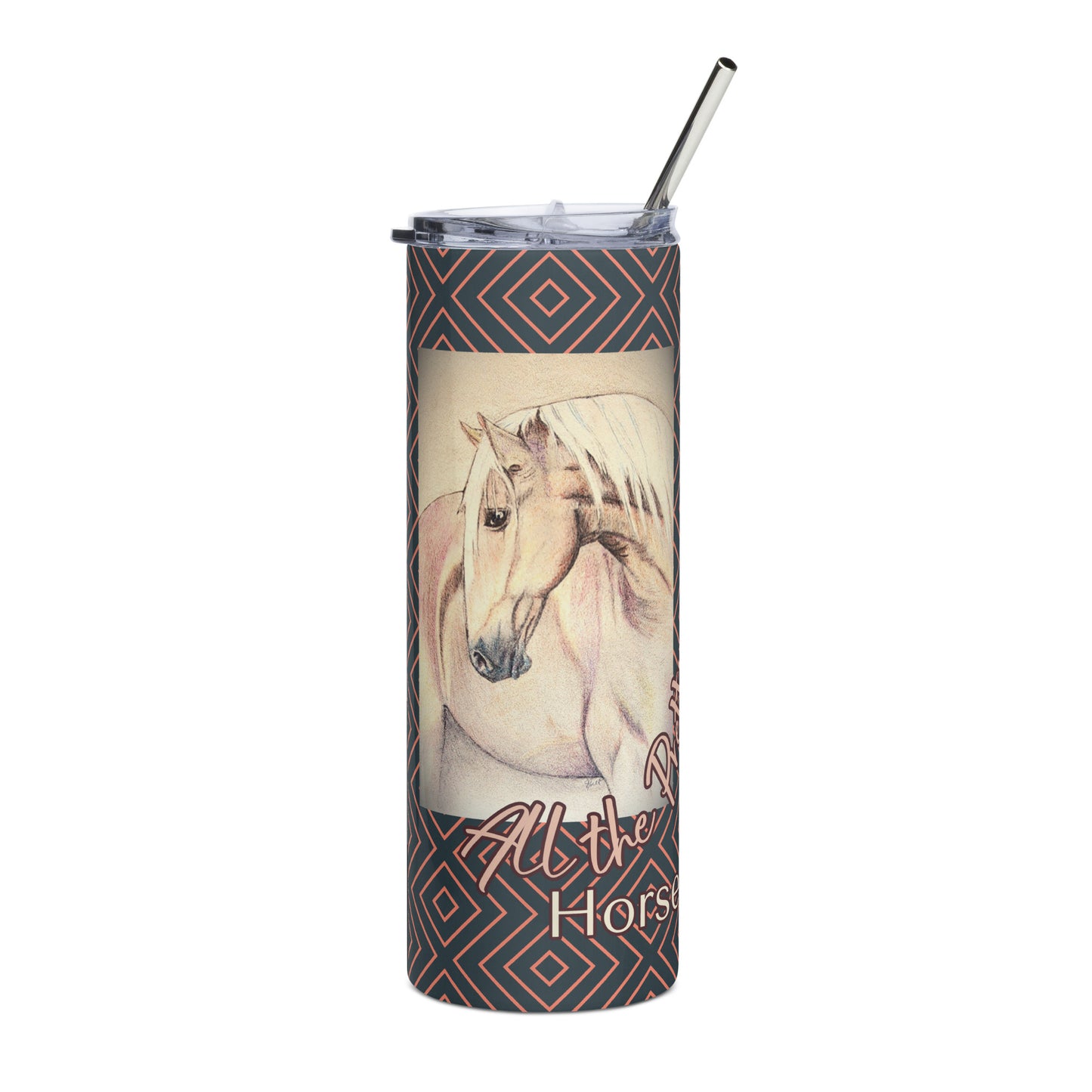 Horse Stainless Steel Tumber - Palomino horse hot or cold cup with metal straw