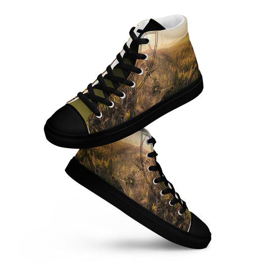 Women’s high top canvas shoes - Spider web all over photo design womens shoes - black