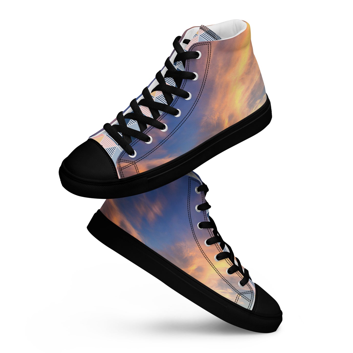 Women’s high top canvas shoes - sunset sky photo printed womens canvas sneakers - blue