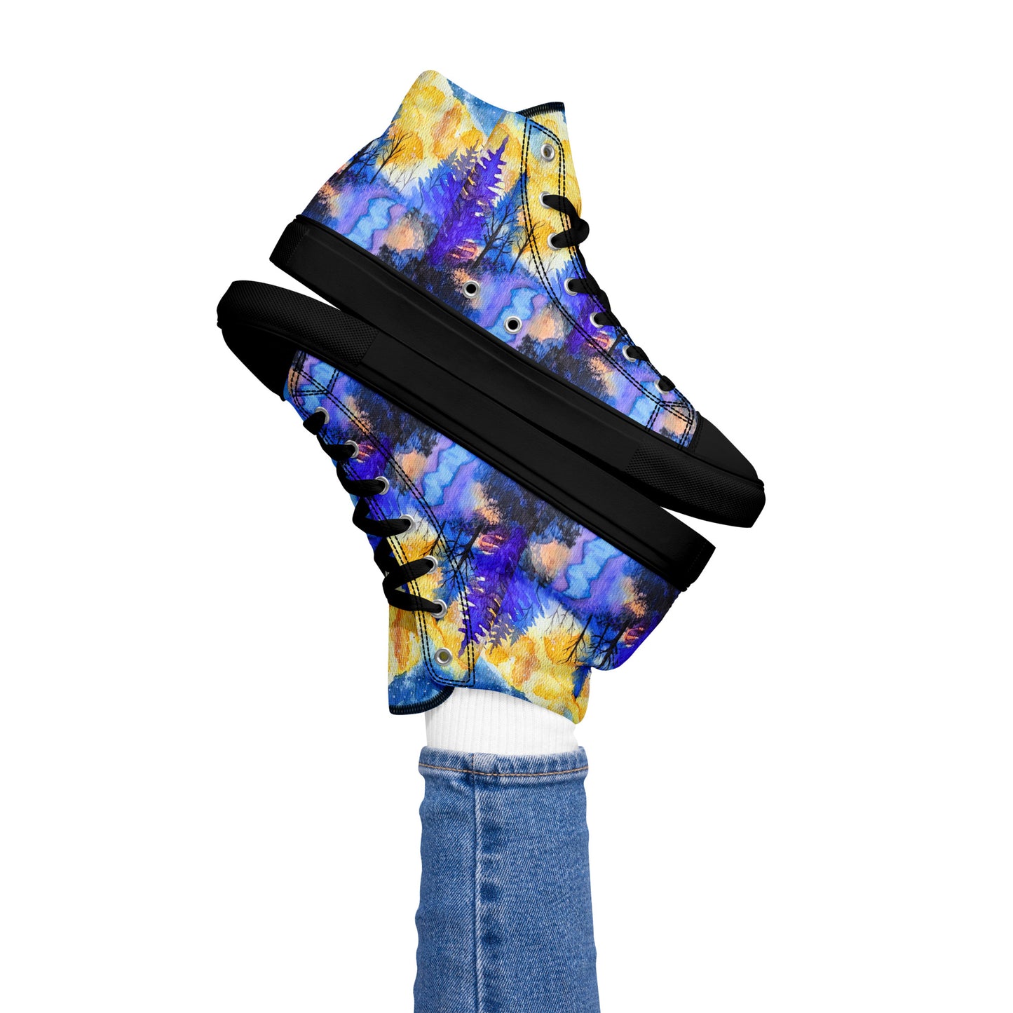 Women’s high top canvas shoes - Evening forest hand painted watercolor designed sneakers - multi