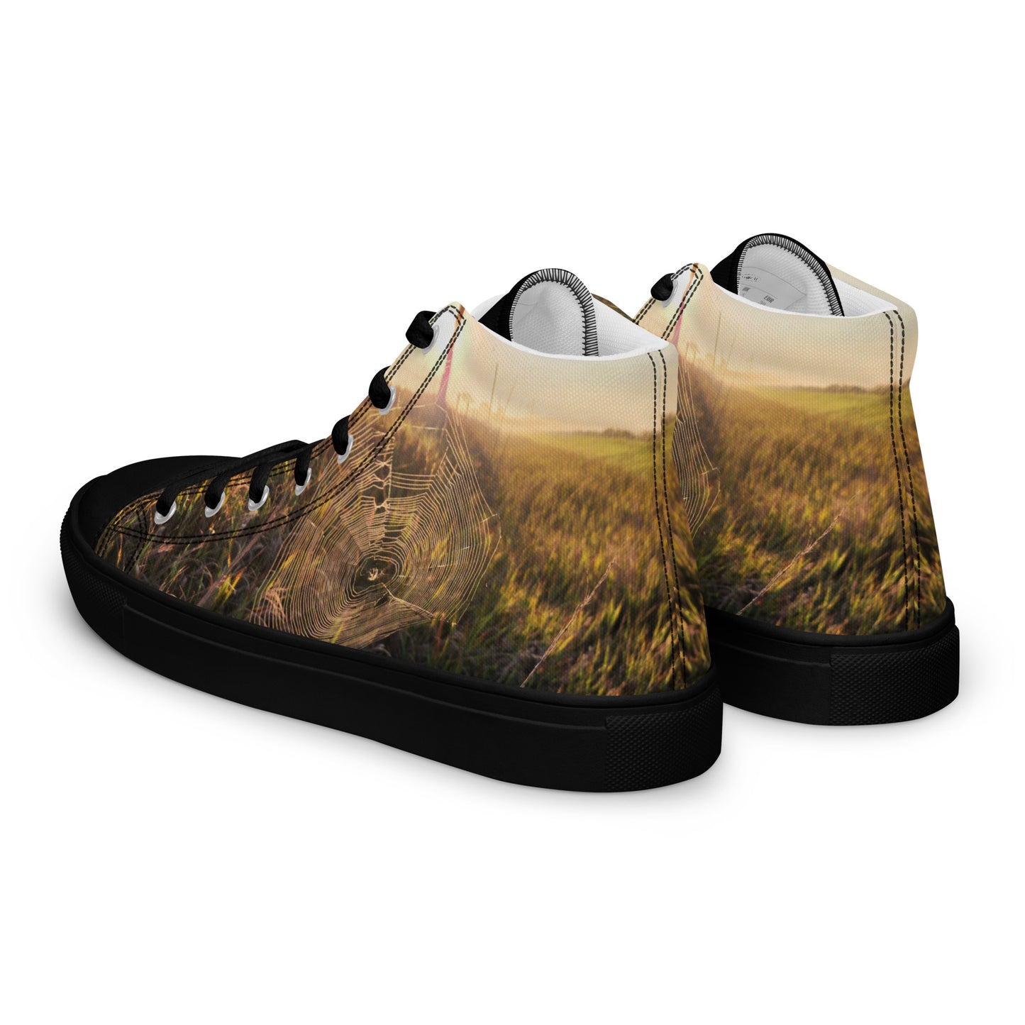 Women’s high top canvas shoes - Spider web all over photo design womens shoes - black