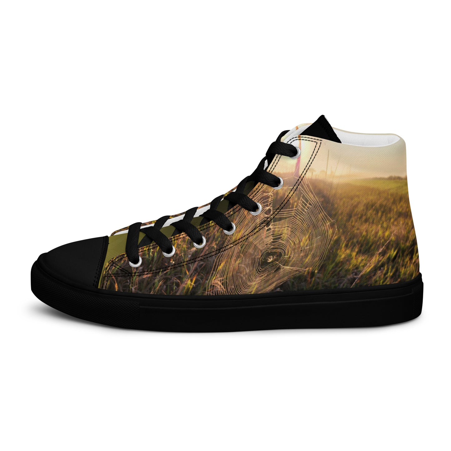 Women’s high top canvas shoes - Spider web all over photo design womens shoes - black