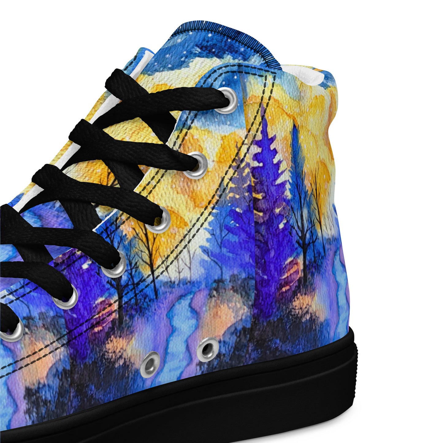 Women’s high top canvas shoes - Evening forest hand painted watercolor designed sneakers - multi