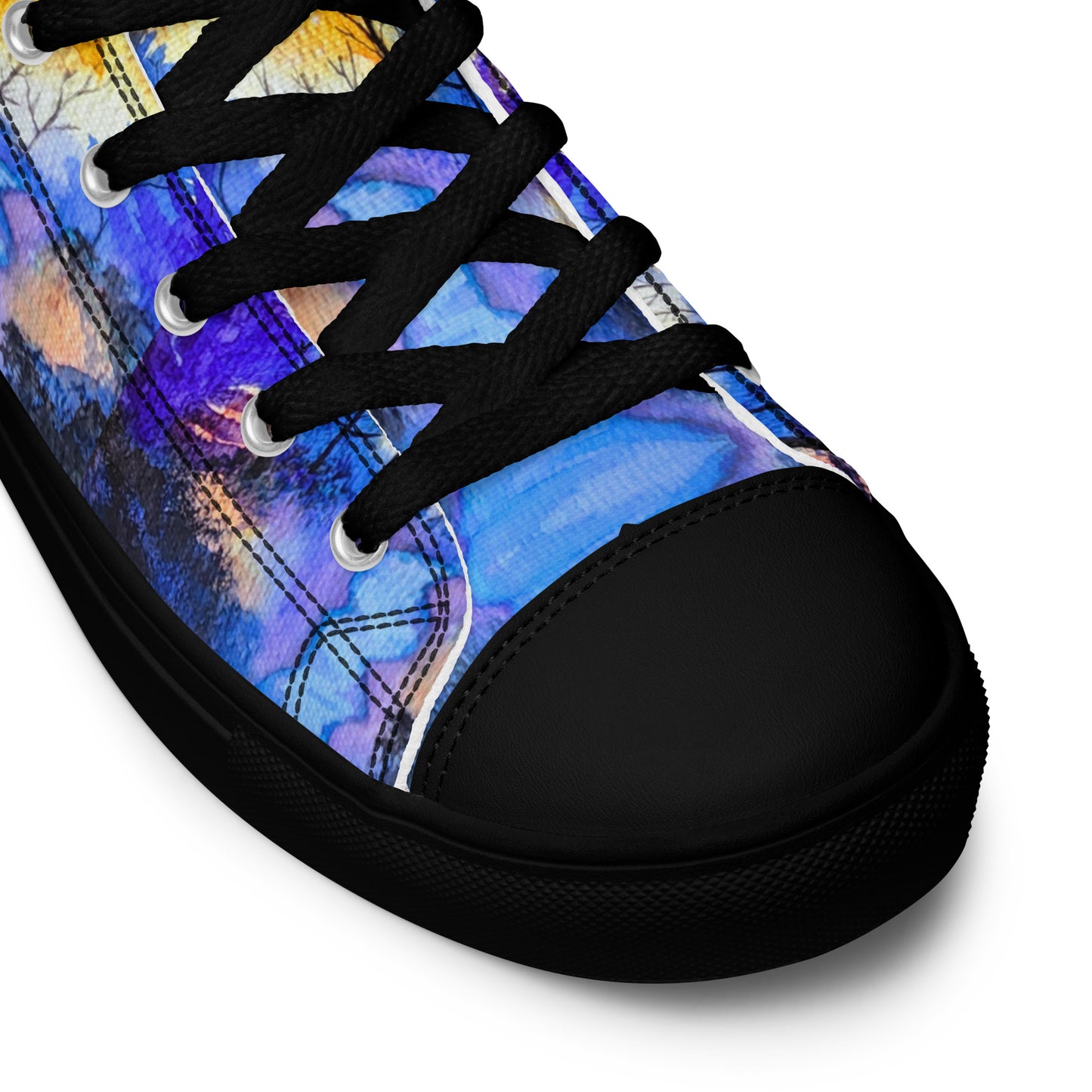 Women’s high top canvas shoes - Evening forest hand painted watercolor designed sneakers - multi