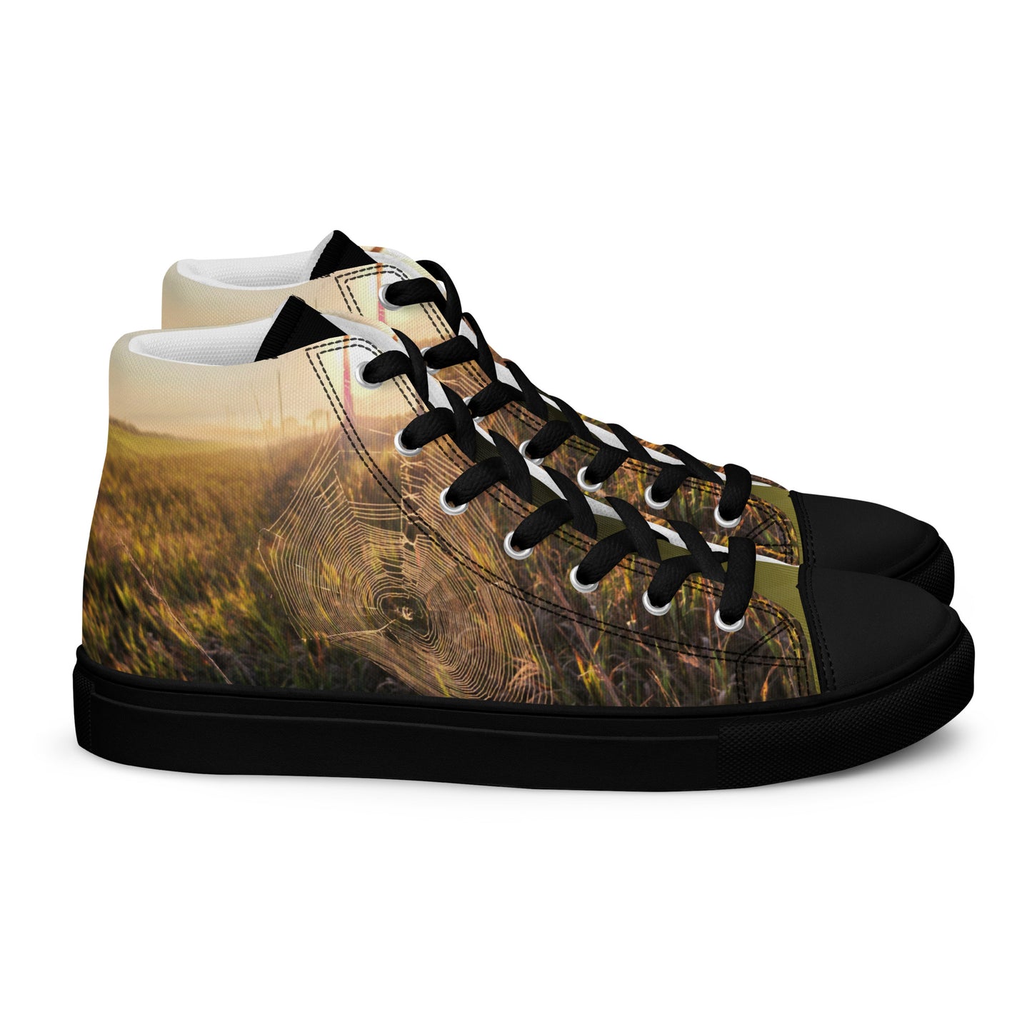 Women’s high top canvas shoes - Spider web all over photo design womens shoes - black