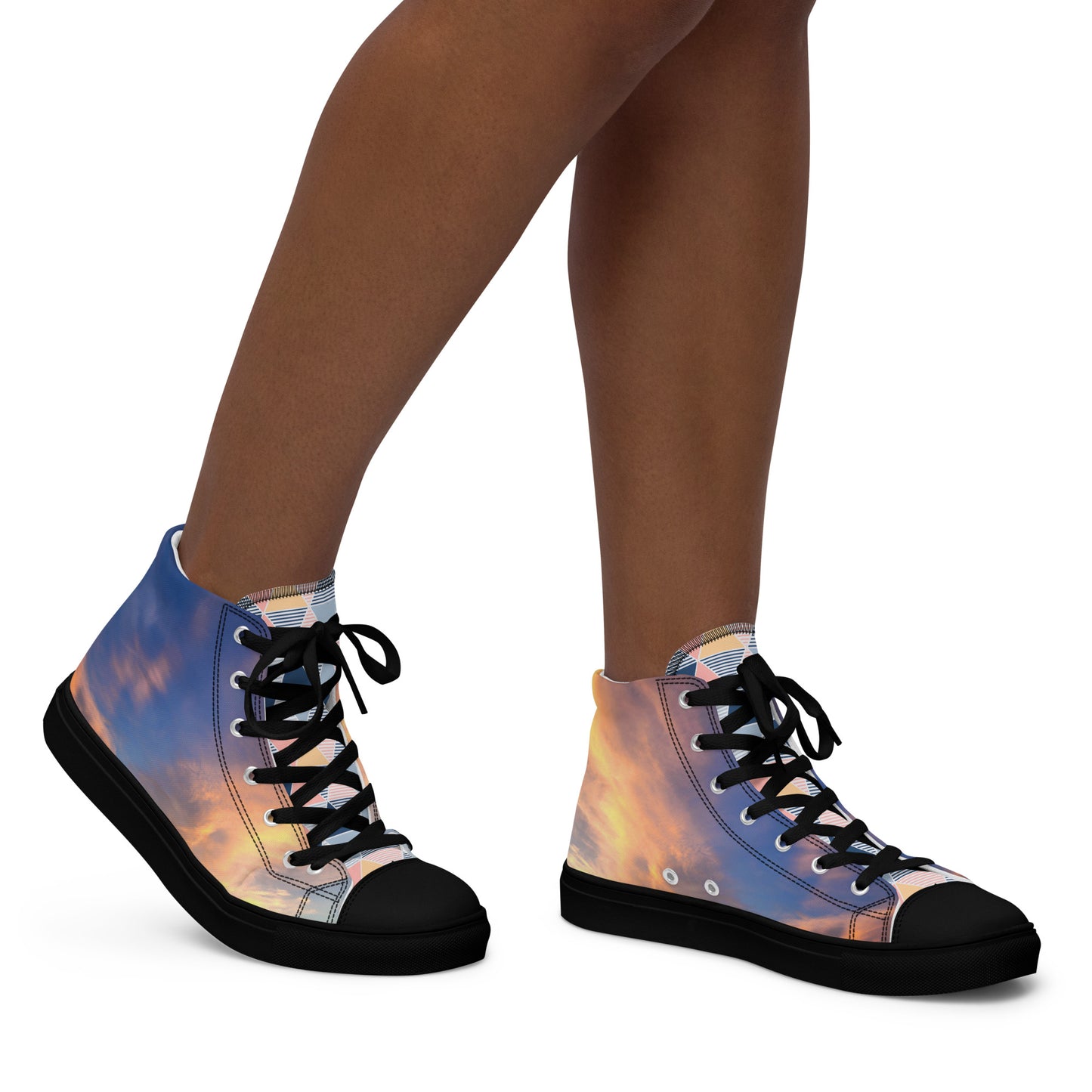 Women’s high top canvas shoes - sunset sky photo printed womens canvas sneakers - blue