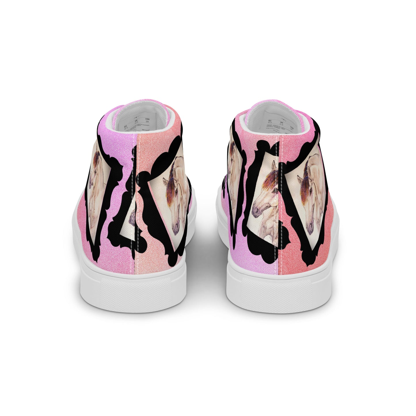 Women’s high top canvas shoes - custom original hand drawn buckskin horse design sneakers - pink