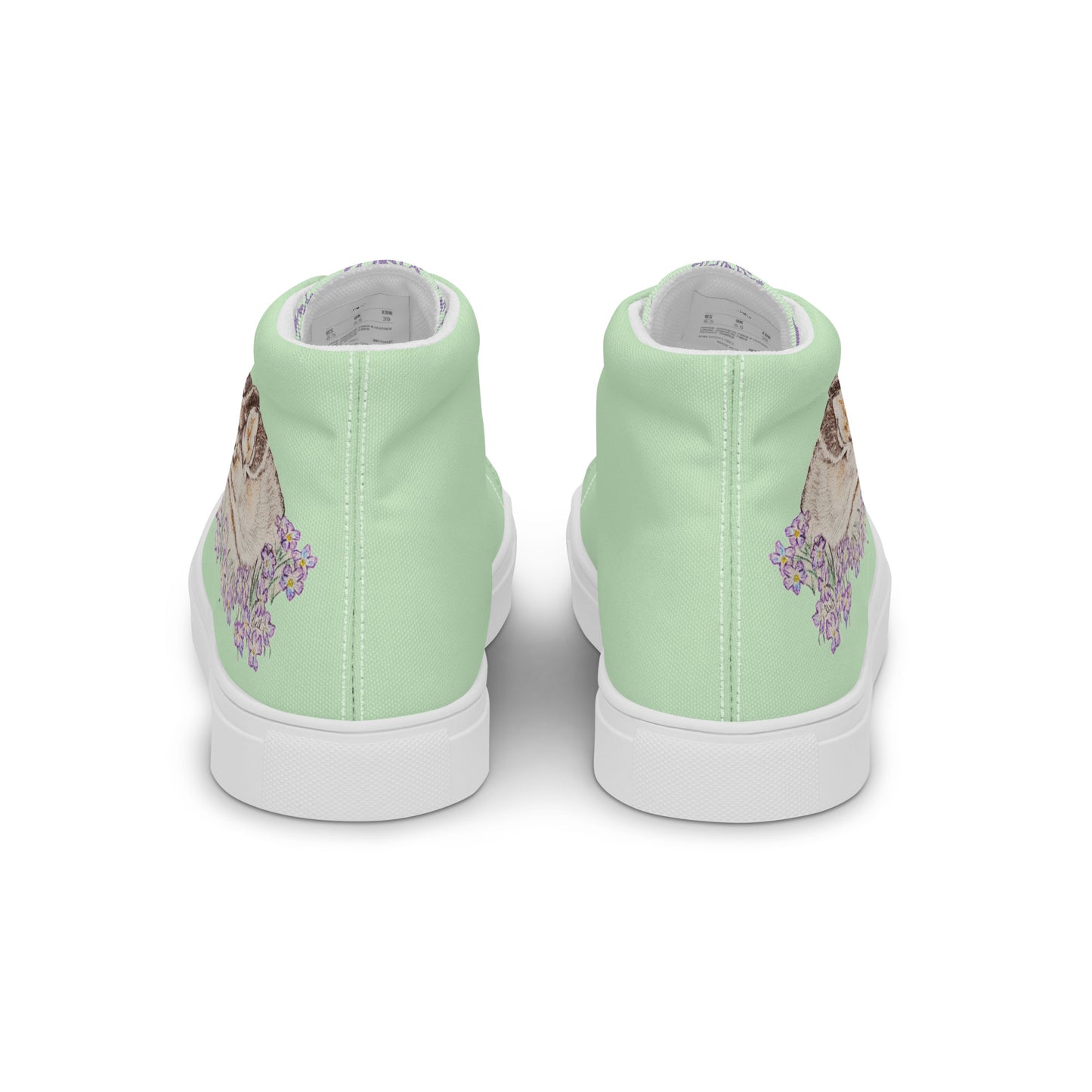 Women’s high top canvas shoes - hand drawn fawn design sneakers - green