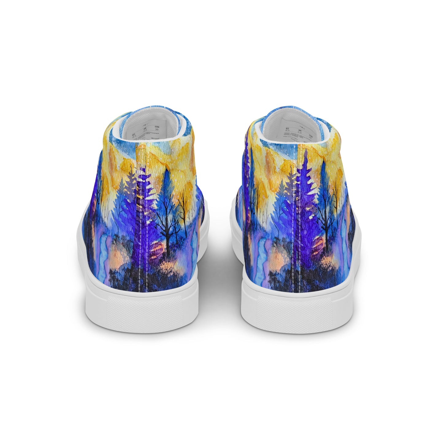 Women’s high top canvas shoes - Evening forest hand painted watercolor designed sneakers - multi