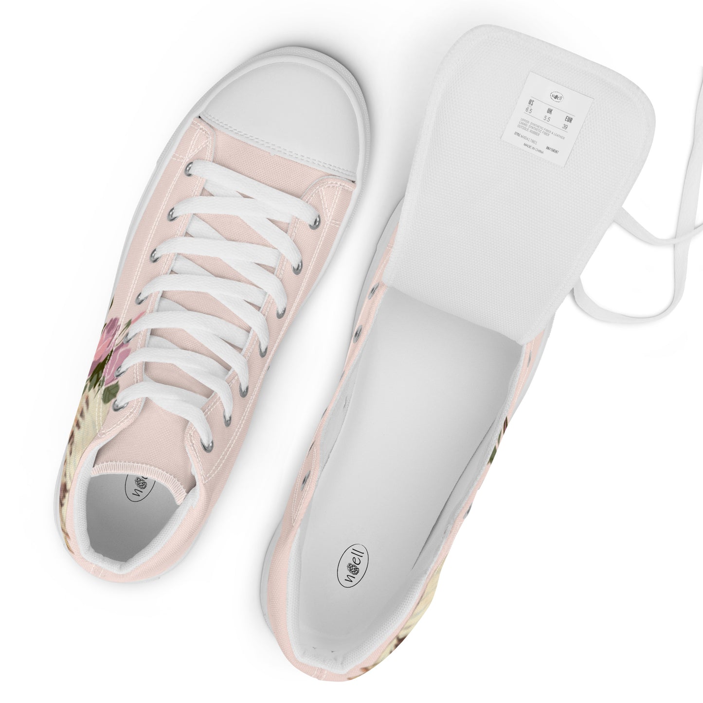 Women’s high top canvas shoes - hand drawn palomino design womens sneakers - pink