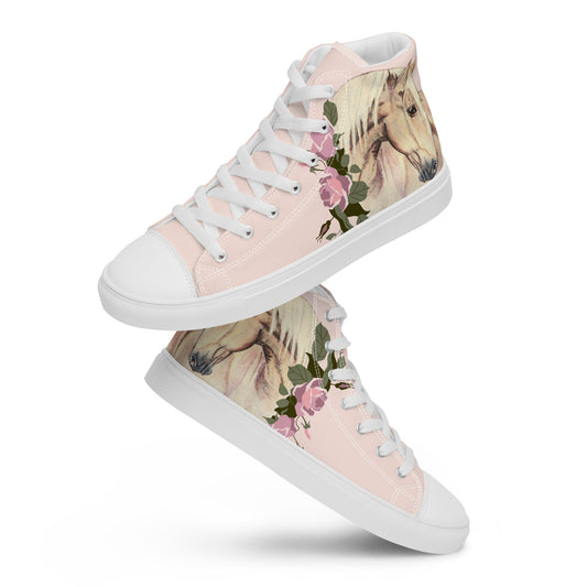 Women’s Horse Art High Tops - Palamino horse canvas high top shoes - pink