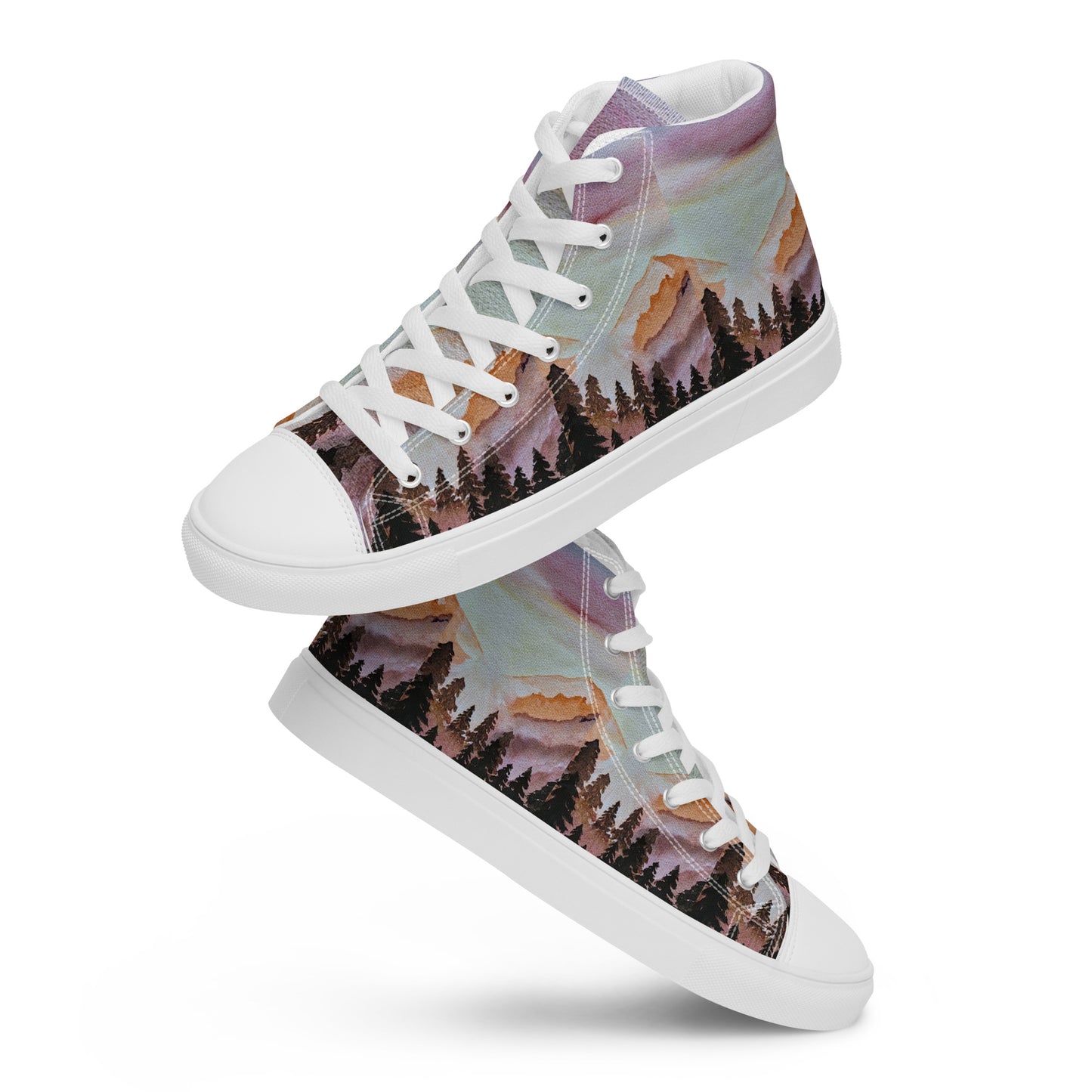 Women’s high top canvas shoes - custom watercolor printed scene sneakers - multi