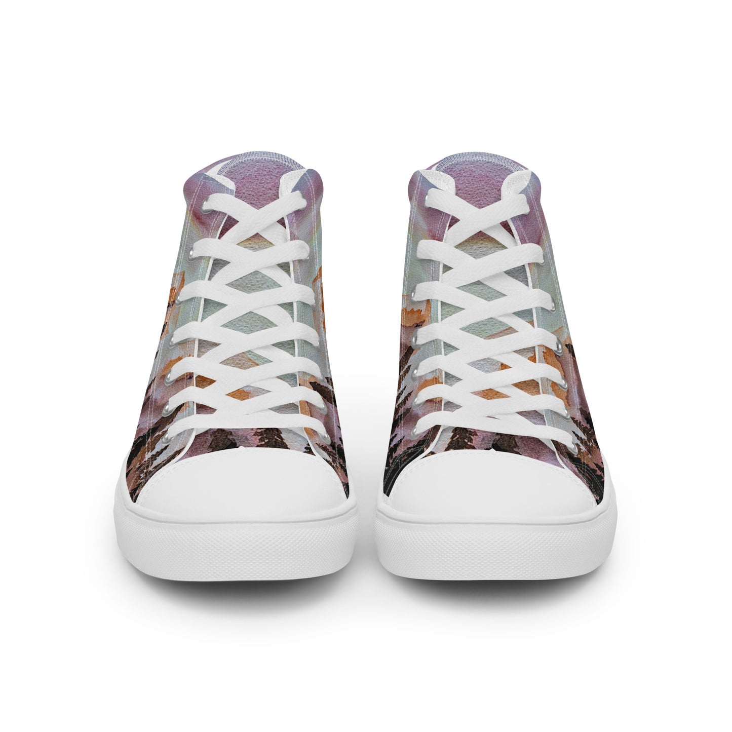 Women’s high top canvas shoes - custom watercolor printed scene sneakers - multi