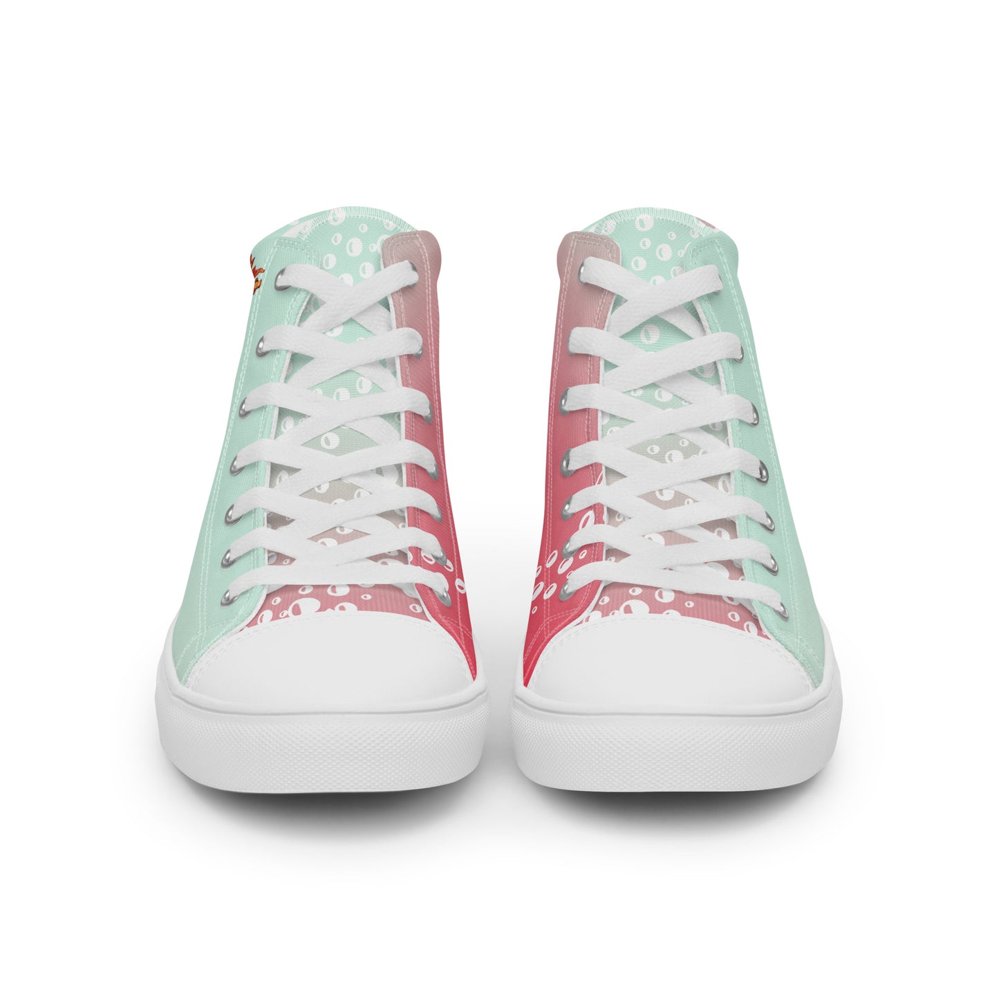 Women’s high top canvas shoes - hand painted watercolor seahorse designed sneakers - green/pink