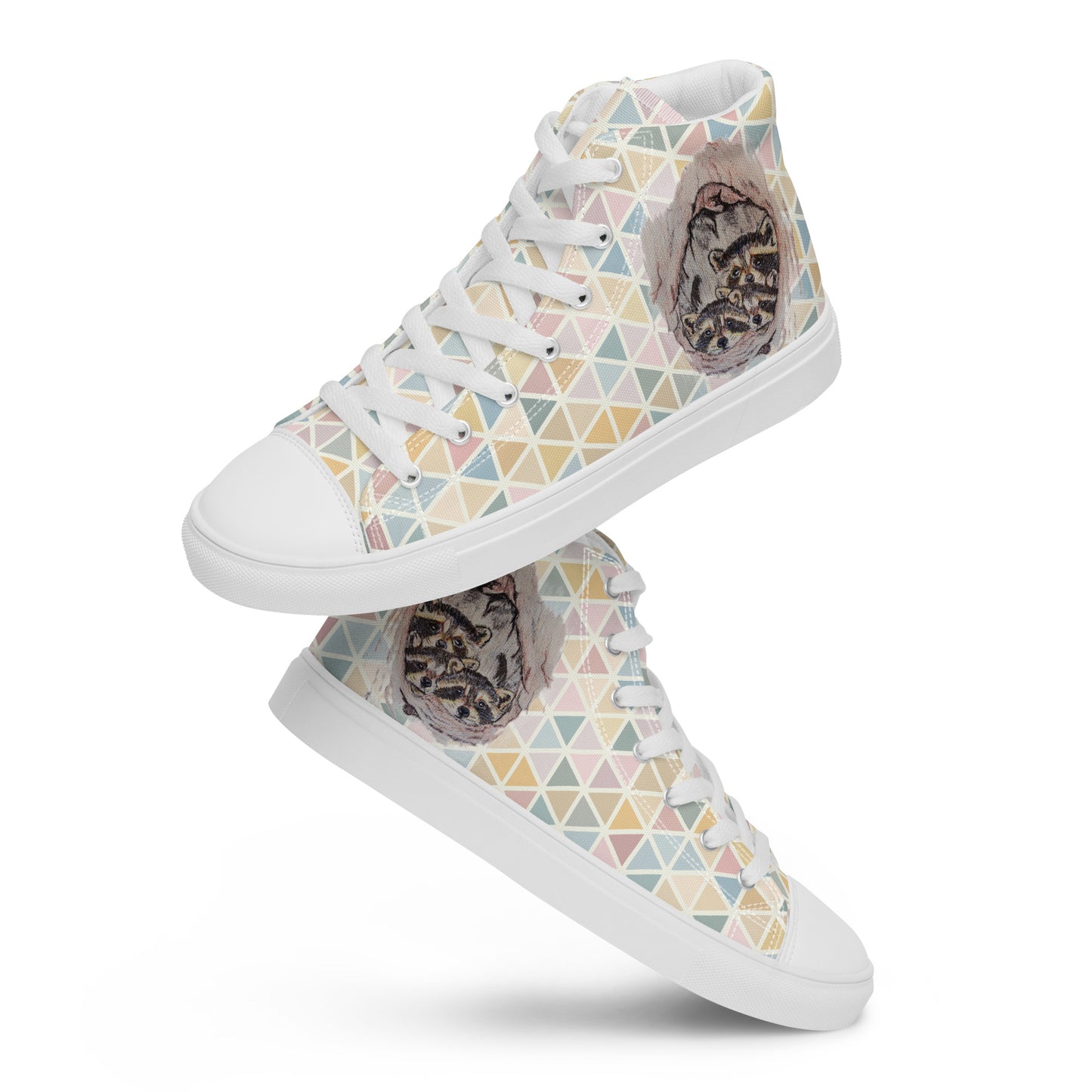 Women’s high top canvas shoes - Hand drawn raccoon designed high tops - multi