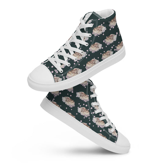 Women’s high top canvas shoes - hand drawn fawn all over print - dark blue green