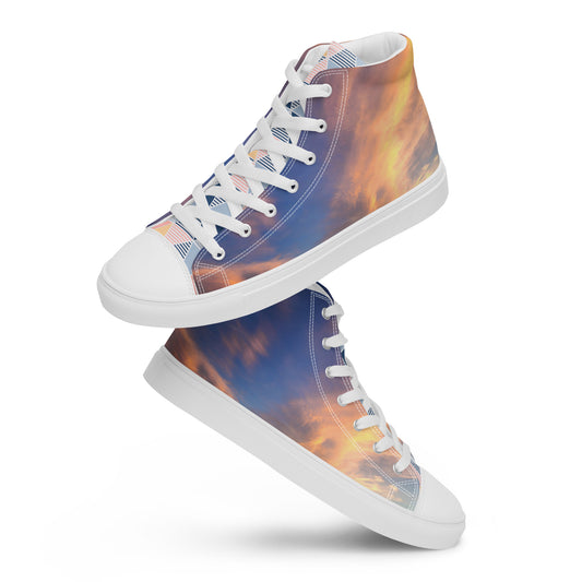 Women’s high top canvas shoes - sunset sky photo printed womens canvas sneakers - blue