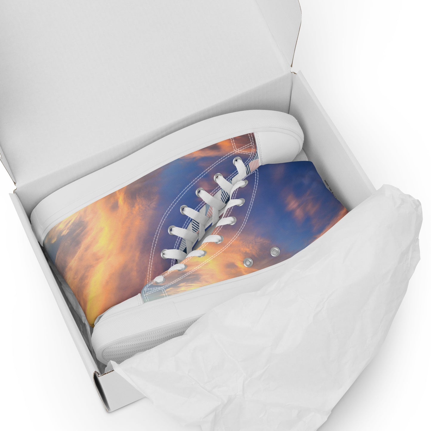 Women’s high top canvas shoes - sunset sky photo printed womens canvas sneakers - blue