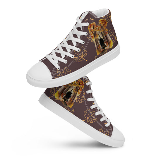 Women’s canvas shoes - autumn witch watercolor designed high tops - red/gray