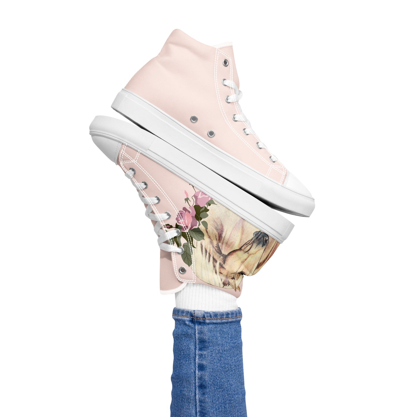 Women’s Horse Art High Tops - Palamino horse canvas high top shoes - pink